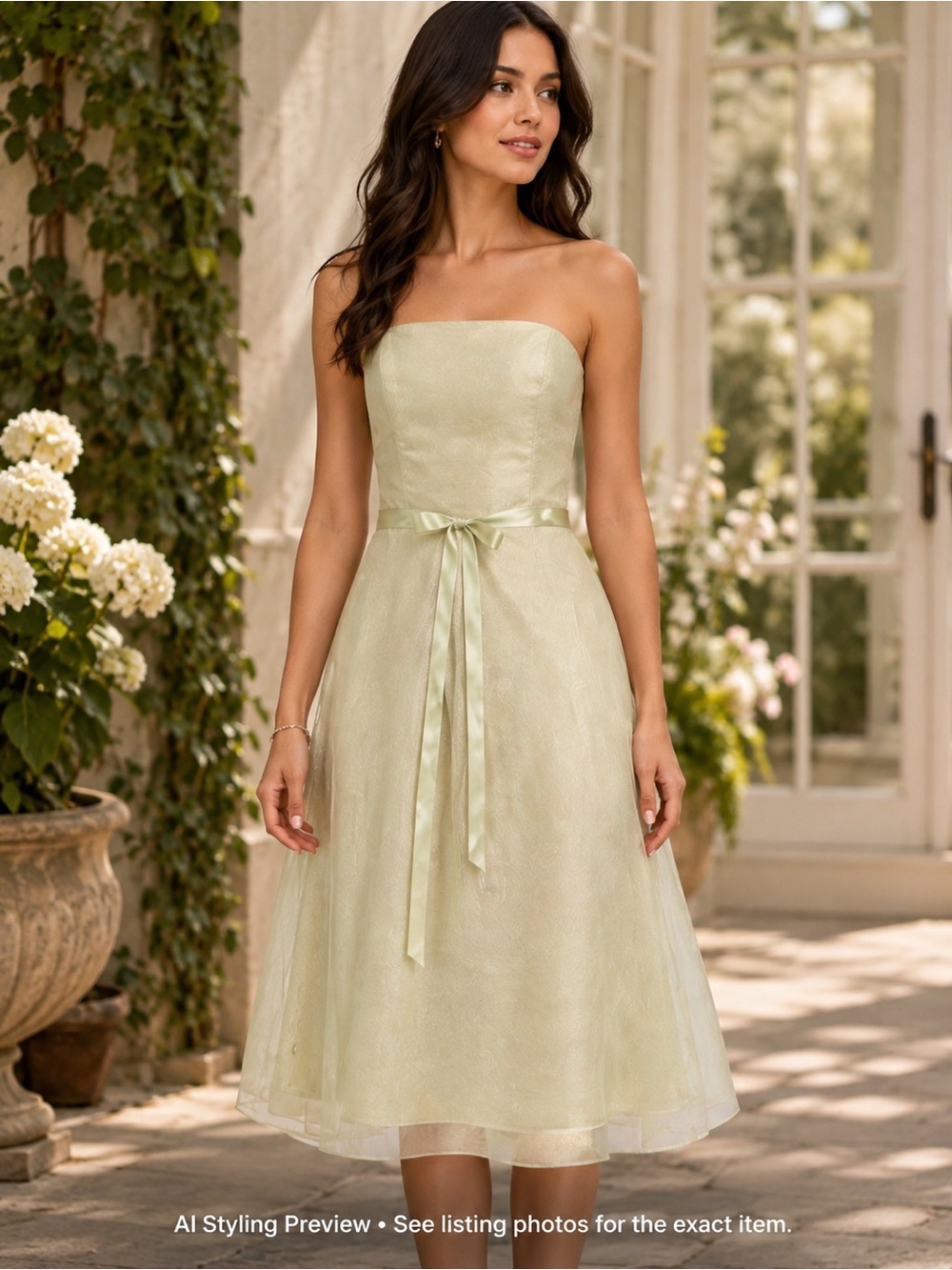 After Six Tagged 6 Fits XXS XS Sage Strapless Midi Dress Bridal Formal